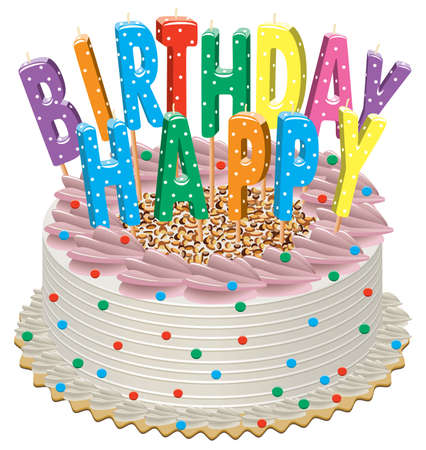 vector delicious cake with cream and birthday candles