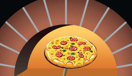 italian pizza in ovenのイラスト素材