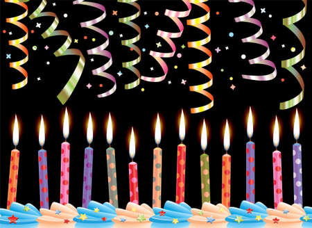 row of birthday candles on cake and streamersのイラスト素材