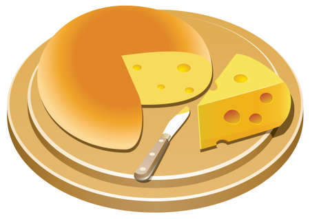 vector cheese and knife on a wooden plateのイラスト素材