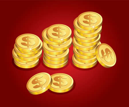 vector golden coins with sparklesのイラスト素材
