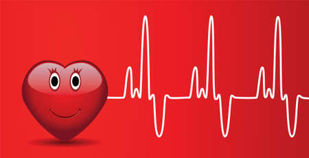 vector happy heart and heartbeatのイラスト素材