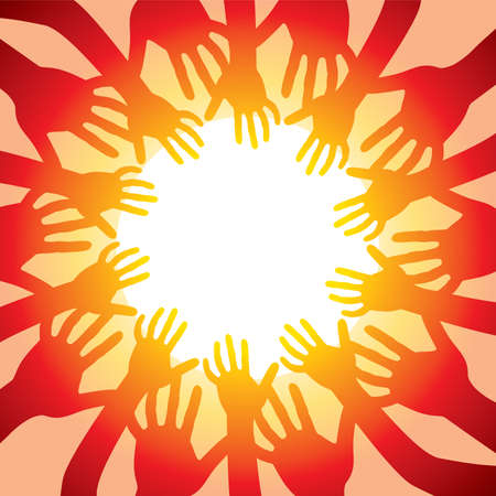 vector illustration of many hands around hot sunのイラスト素材