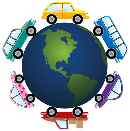 cars around earth globeのイラスト素材
