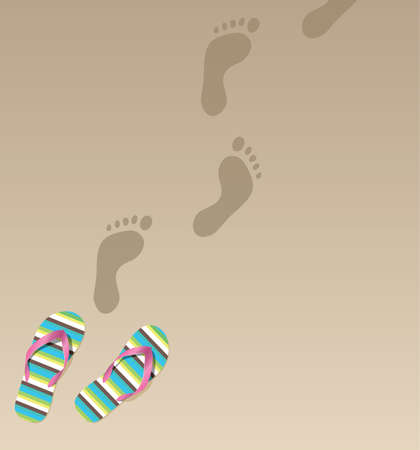 pair of flip flops and foot prints on the sandのイラスト素材