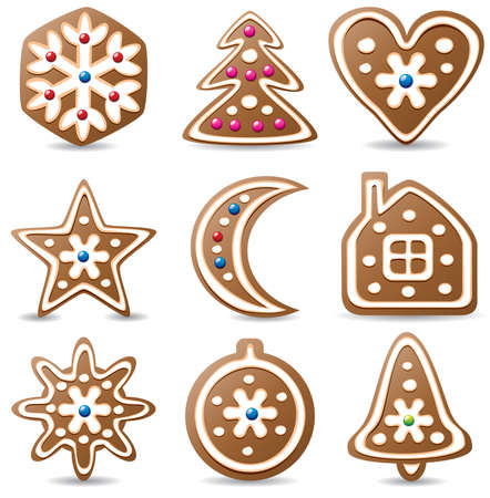 vector set of nine gingerbread cookiesのイラスト素材