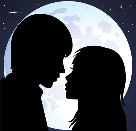  silhouette of young man and womanのイラスト素材