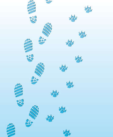 vector foot prints of man and dog on the snowのイラスト素材