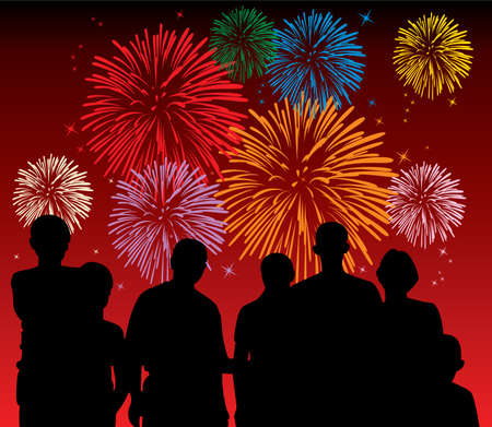 people watching fireworksのイラスト素材