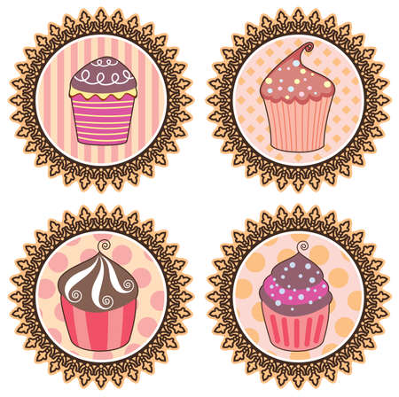 vector set of retro cupcakesのイラスト素材