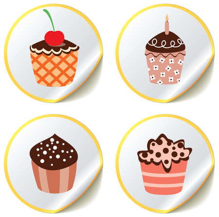 various cupcakes on paper stickersのイラスト素材
