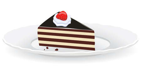   fruit and chocolate cake slice on a plateのイラスト素材