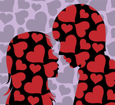   abstract silhouette of young man and womanのイラスト素材