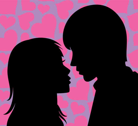   silhouette of young man and womanのイラスト素材