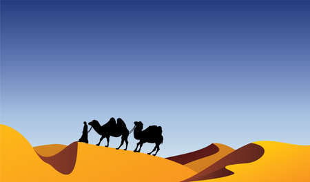 camels and bedouin in desertのイラスト素材