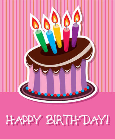 birthday chocolate cake with burning candlesのイラスト素材