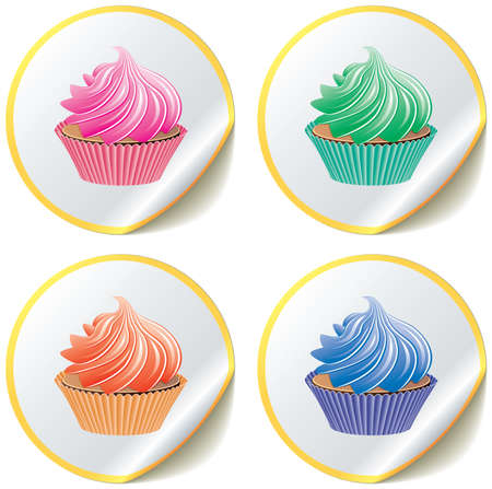 various cupcakes on paper stickersのイラスト素材