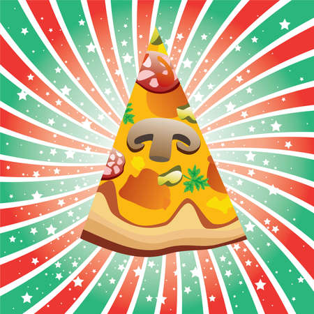 italian pizza slice on retro backgroundのイラスト素材
