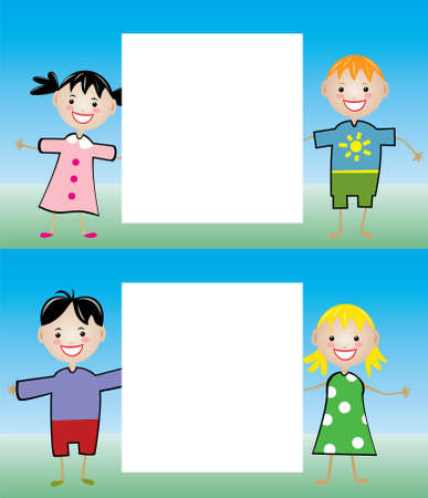 vector young children holding blank paper for your textのイラスト素材