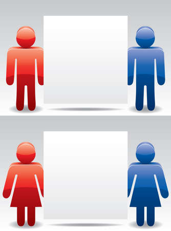 vector man and woman symbols holding blank paper for your textのイラスト素材
