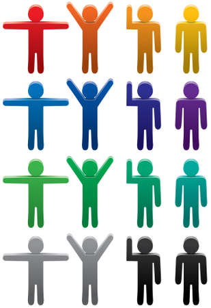 set of colorful man symbols in various posesのイラスト素材