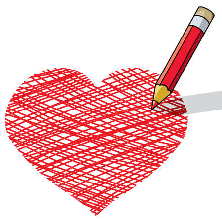 illustration of pencil draws a heartのイラスト素材