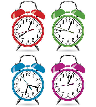 set of colorful retro alarm clocksのイラスト素材