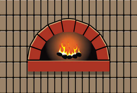 oven with burning fireのイラスト素材