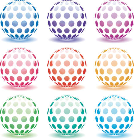 set of 3d shiny globes of different colorsのイラスト素材