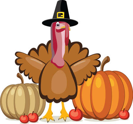vector design of turkey, pumpkins and apples for thanksgiving dayのイラスト素材