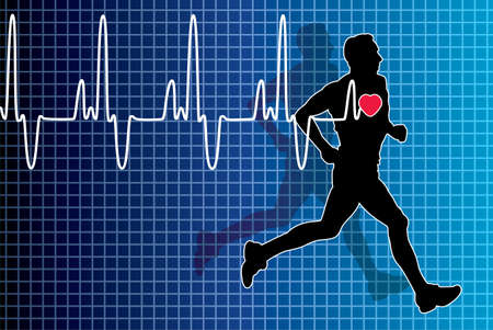 vector heartbeat electrocardiogram and running manのイラスト素材