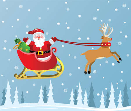 vector christmas holiday background with santa claus and red nosed reindeerのイラスト素材