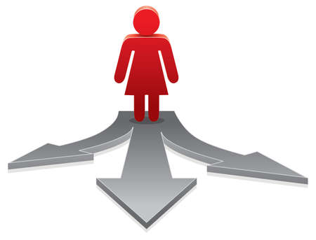 vector icon of a woman making a choice on crossroads のイラスト素材