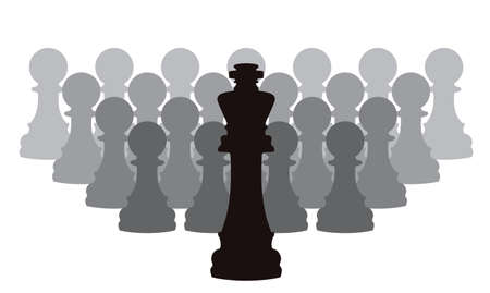 vector concept of leadership with chess pieces of a king and pawns