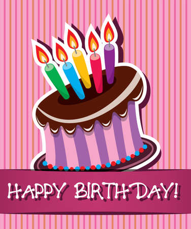 vector birthday card with chocolate cake and burning candles のイラスト素材
