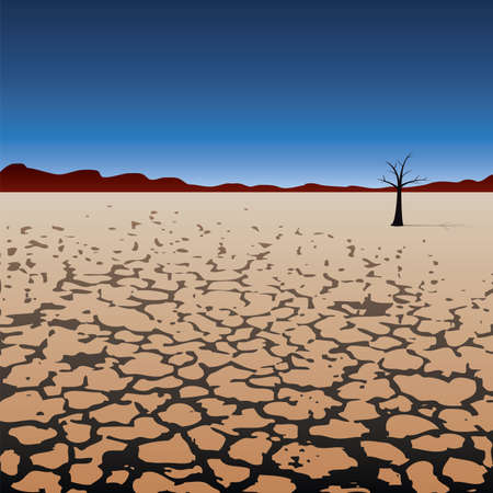 vector illustration of a lonely tree in dry desert のイラスト素材