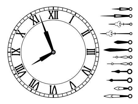 vector clock dial with roman numbers and set of clock handsのイラスト素材