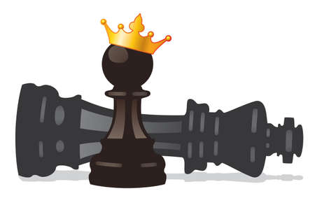 vector chess pawn with golden crown and defeated king のイラスト素材