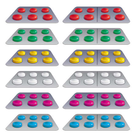  set of pills in blistersのイラスト素材