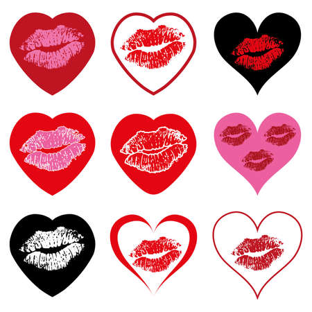 heart symbols set with love kiss for wedding and valentine design のイラスト素材
