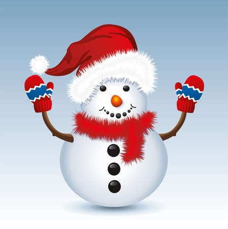 vector christmas illustration of snowman wearing santa hat and glovesのイラスト素材