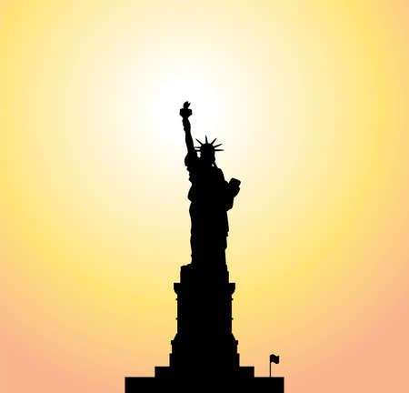 vector statue of liberty and bright sunのイラスト素材