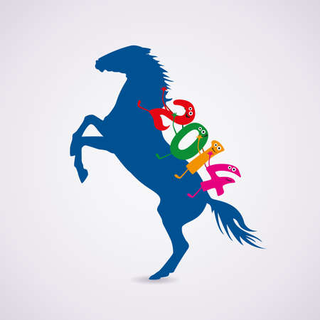 vector rearing up horse with new year 2014 riding numbersのイラスト素材