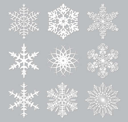vector set of 9 white snowflakesのイラスト素材