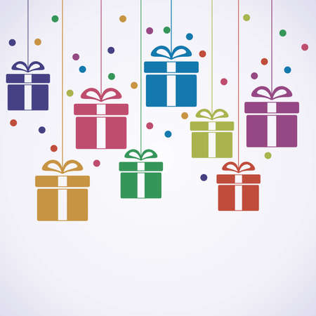 vector greeting card with hanging gift boxesのイラスト素材