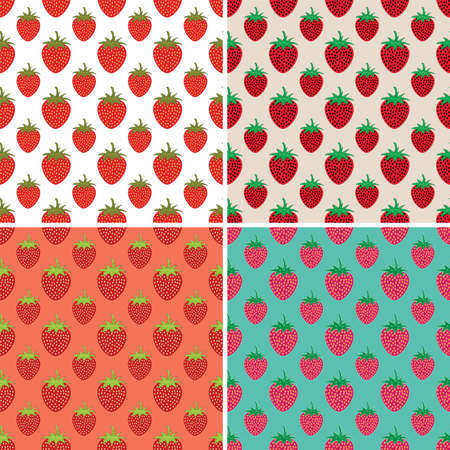 vector collection of seamless repeating strawberry patternsのイラスト素材