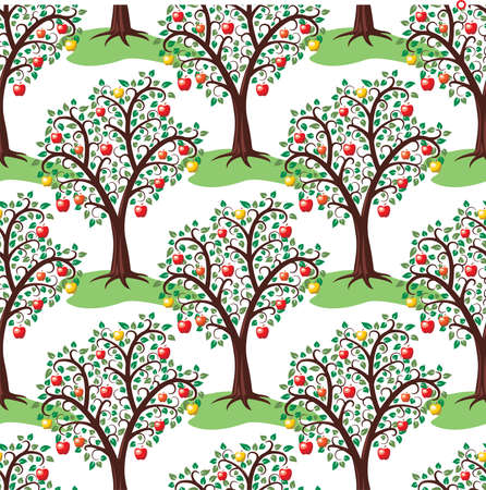 vector seamless repeating pattern with apple trees with fruitsのイラスト素材