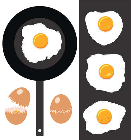 vector collection of cracked eggs, fried eggs and frying panのイラスト素材