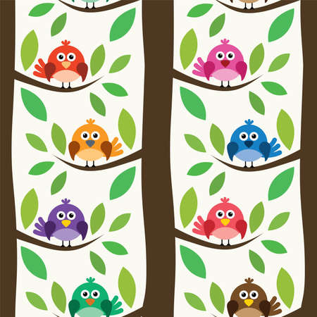 vector seamless repeating pattern with birds and treesのイラスト素材