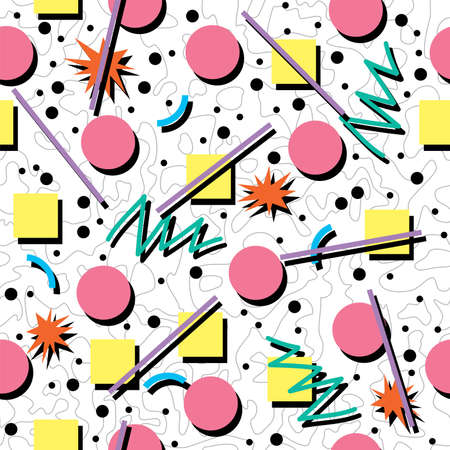 vector seamless 80s or 90s chaotic background pattern